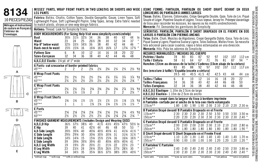 Simplicity Simplicity Pattern 8134 Misses' EasytoSew Pants and Shorts