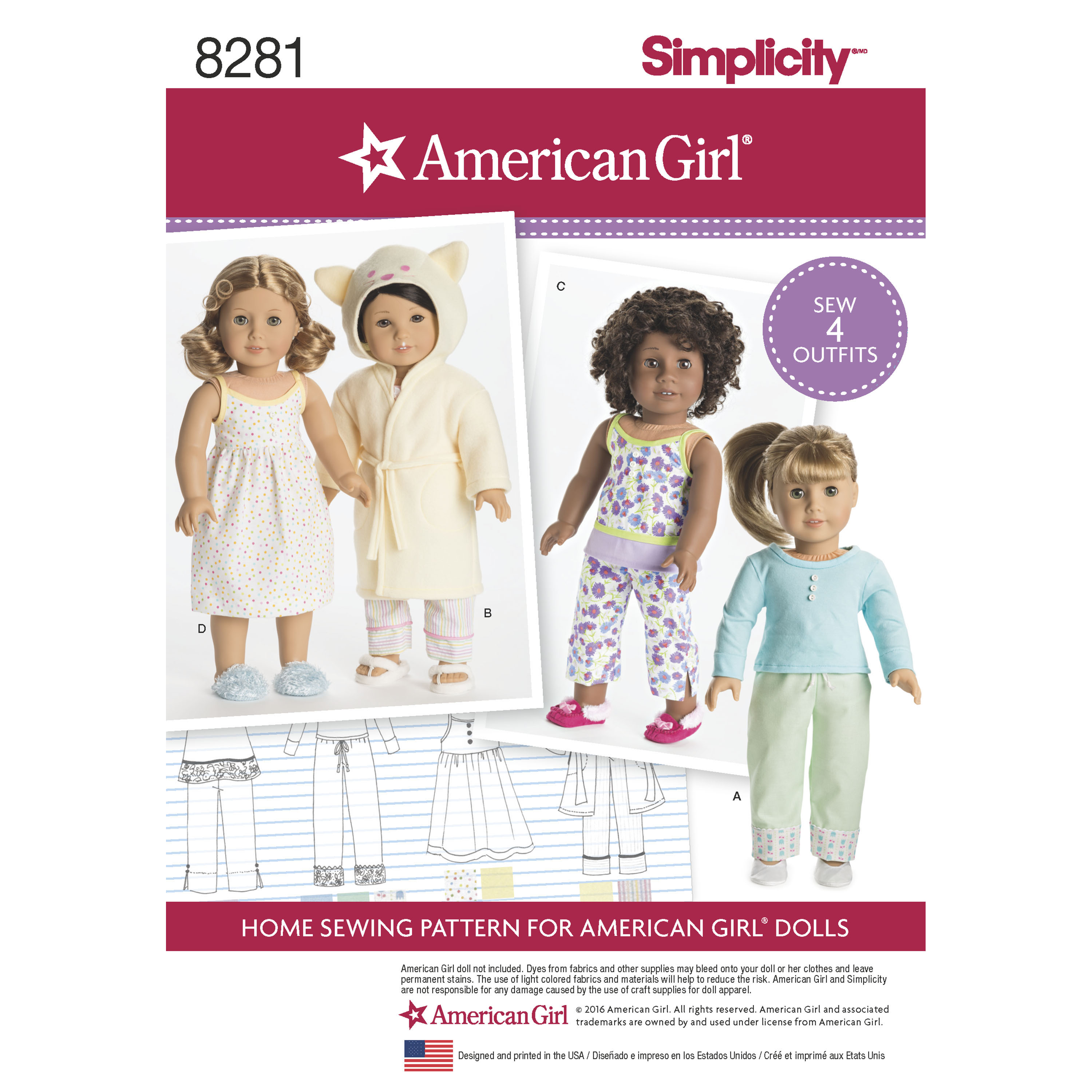Simplicity Simplicity Pattern 8281 American Girl 18" Doll Clothes