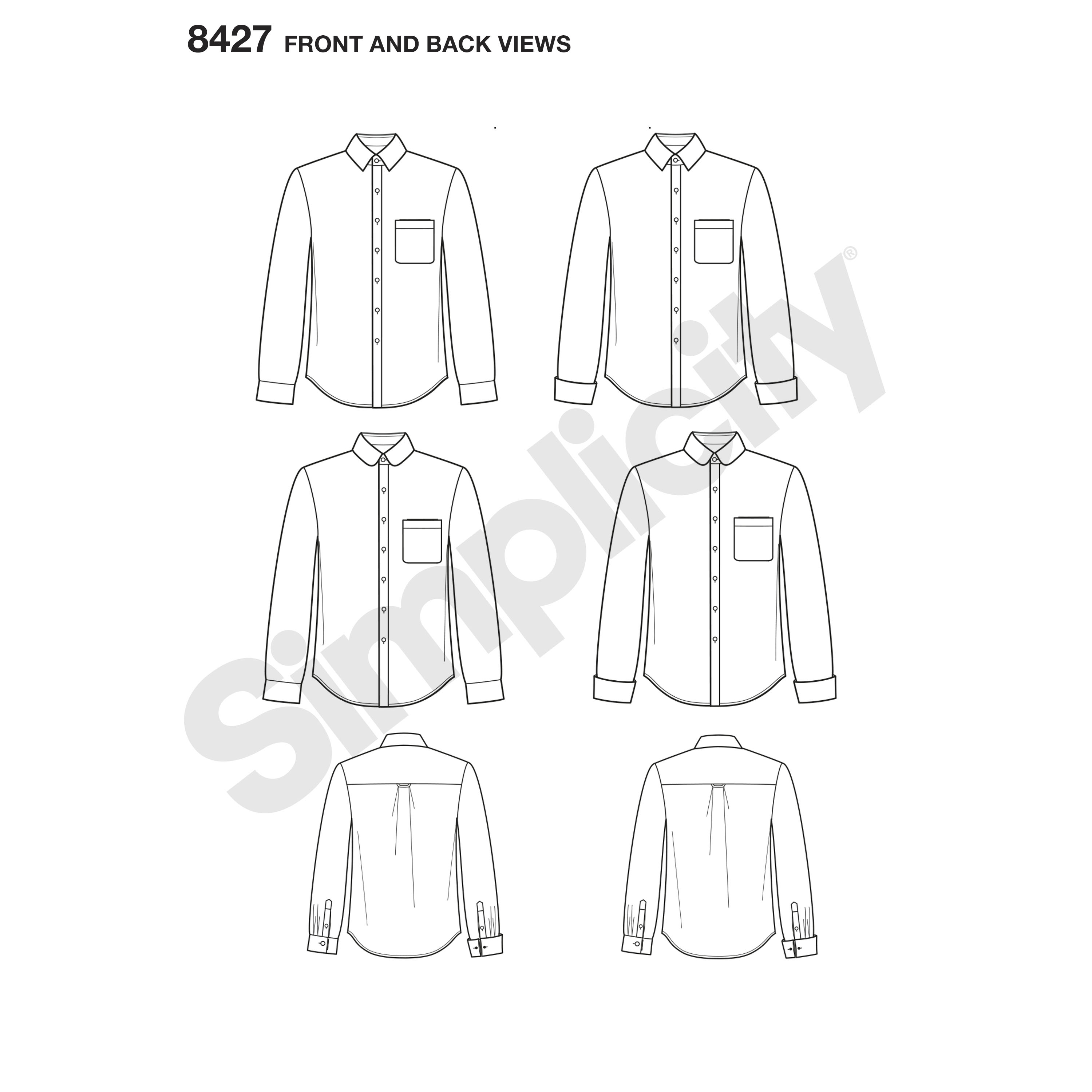 Simplicity 8427 Men's Fitted Shirt with Collar & Cuff Variations by Mimi G