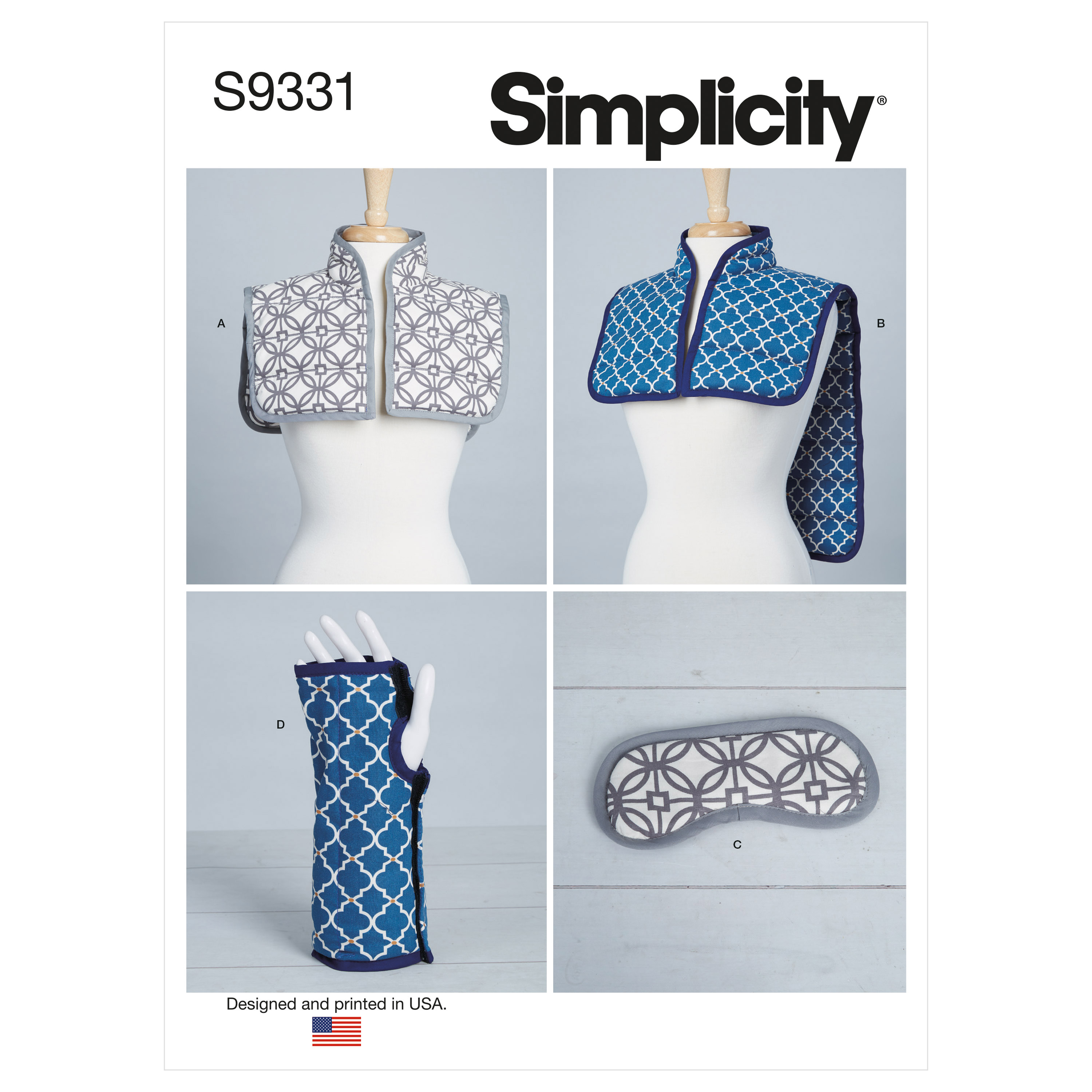 Simplicity 9331 Hot or Cold Shoulder Wrap, Mask and Wrist Wrap