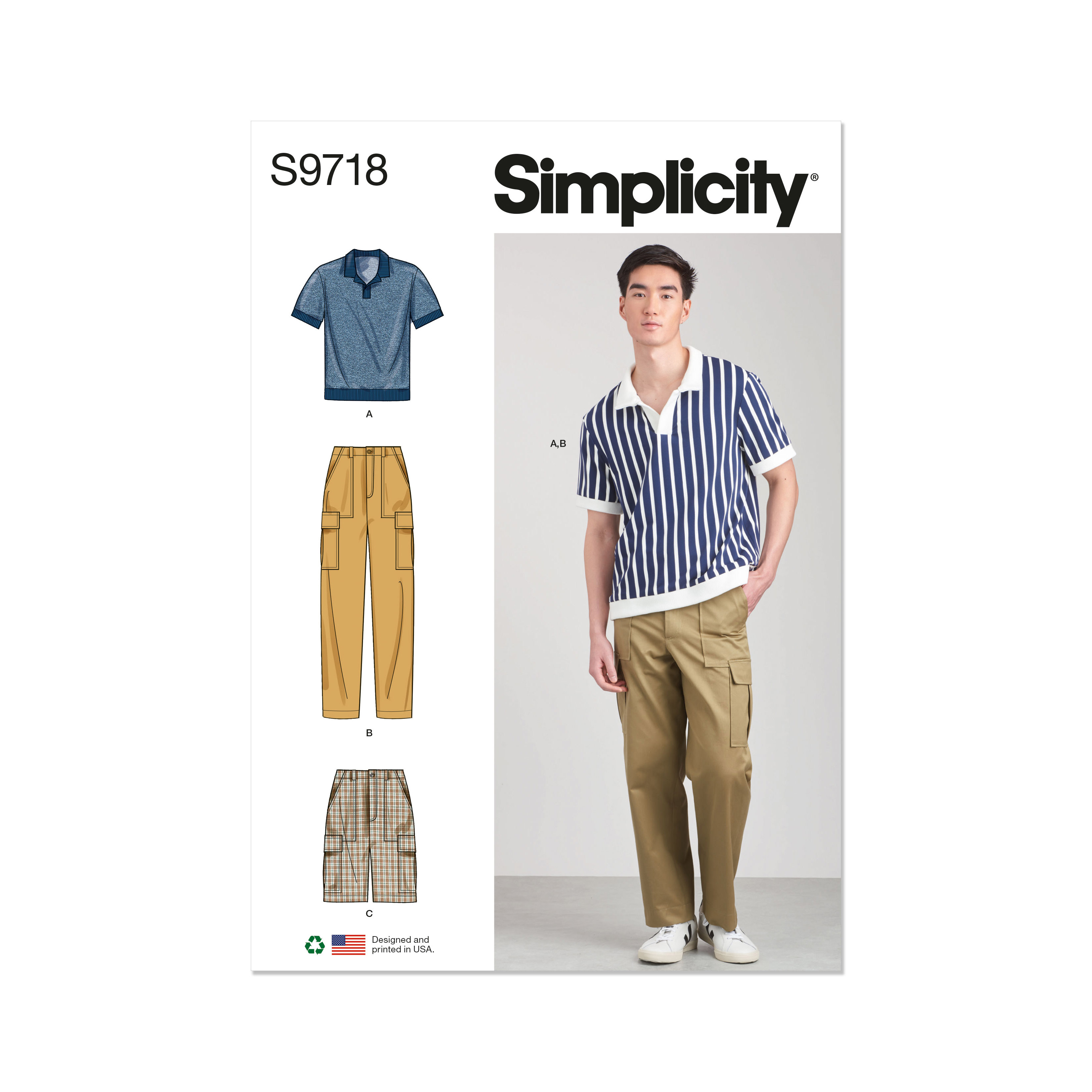 Simplicity 9718 Men's Knit Top, Cargo Pants and Shorts
