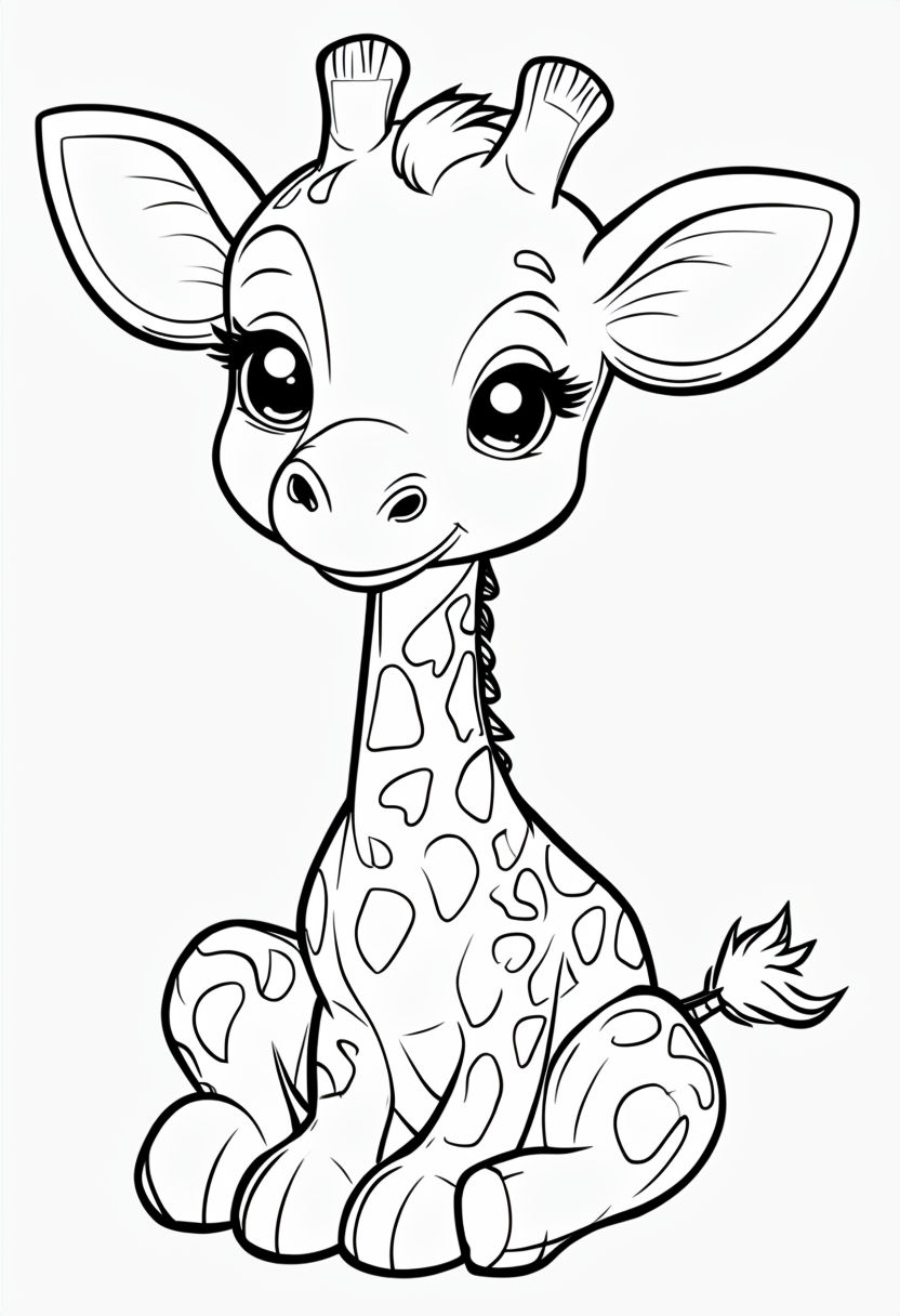 Cute Cartoon Giraffe Coloring Page for Kids Playground