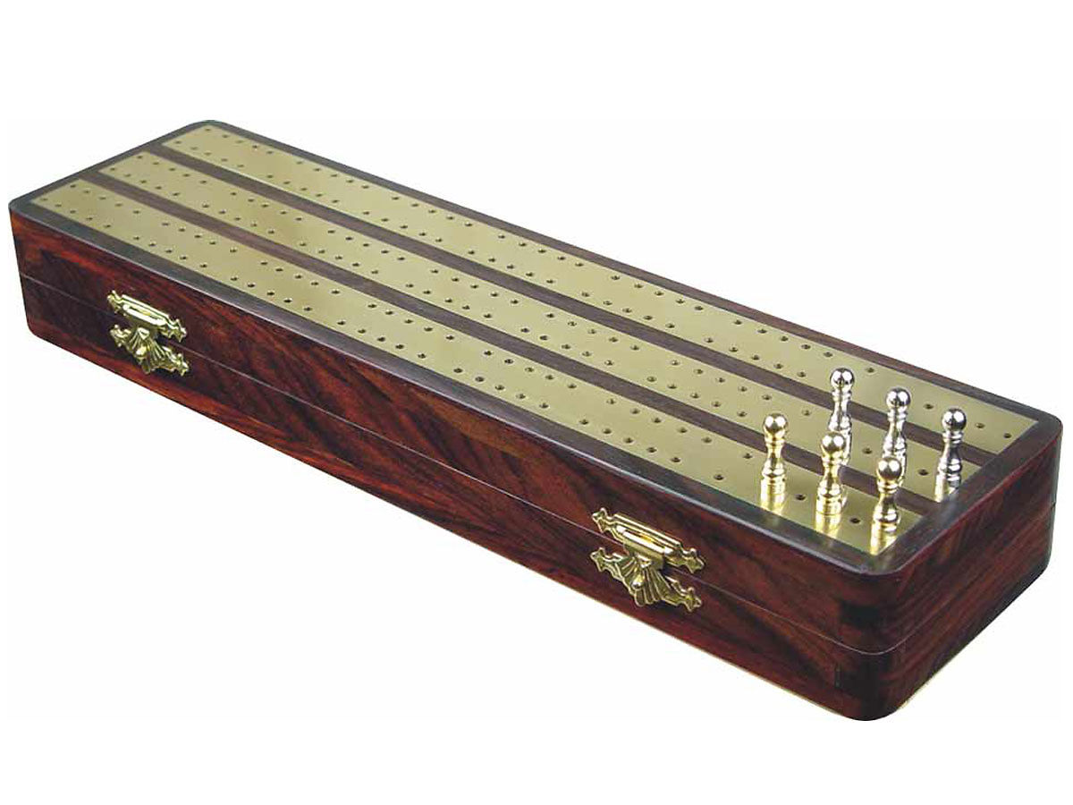 Regalia Cribbage Board And Box In Rosewood Brass 12inch 3 Tracks