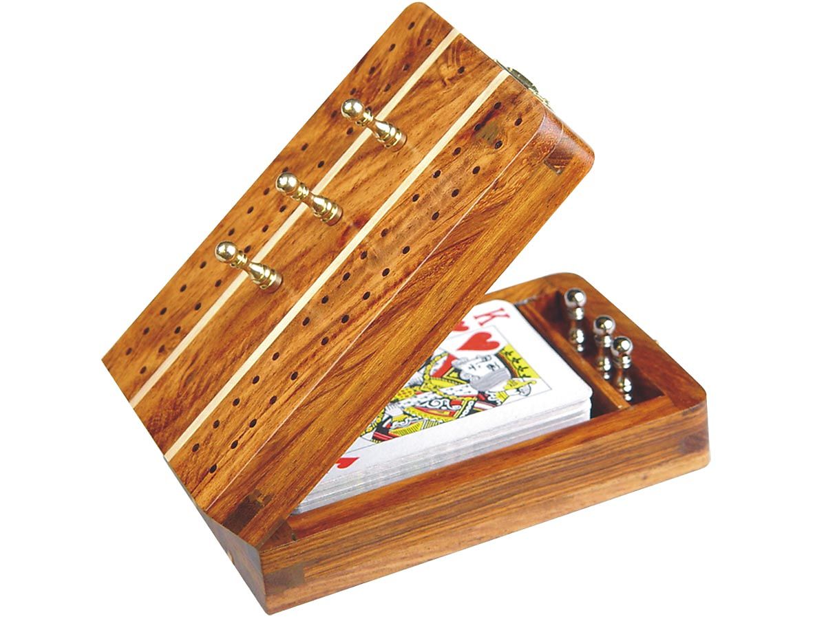 Sovereign Folding Cribbage Board And Box In Golden Rosewood Maple