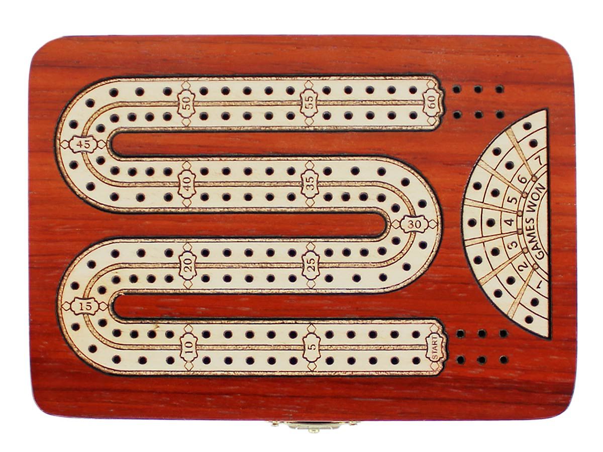 Folding Cribbage Board Box Inlaid 2 Tracks In Bloodwood Maple 60 Points