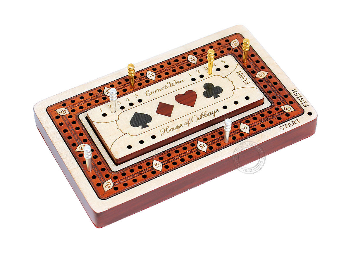 Wooden Travel Pocket Size Cribbage Board Inlaid In Maple Wood Bloodwood