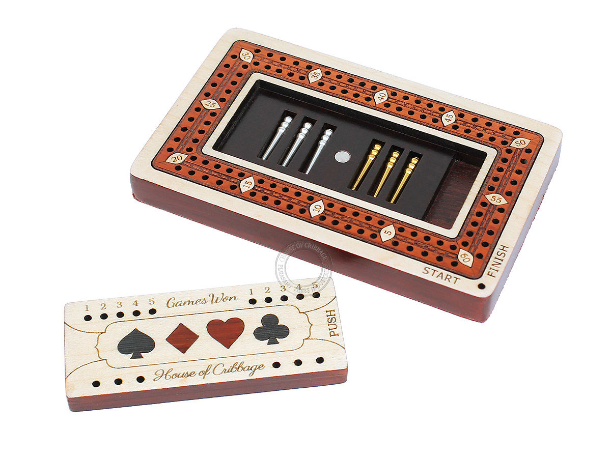 Wooden Travel Pocket Size Cribbage Board Inlaid In Maple Wood Bloodwood