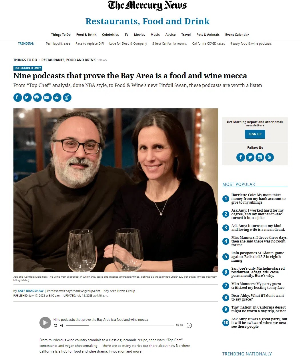 The Wine Pair Podcast Featured in Mercury News Article The Wine Pair