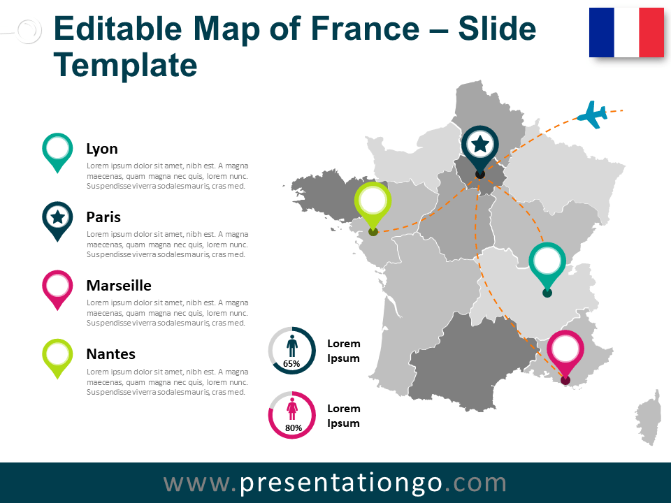Les Défis De La Planification De Voyage Avec Une Carte De France Powerpoint Map of France for PowerPoint and Google Slides PresentationGO
