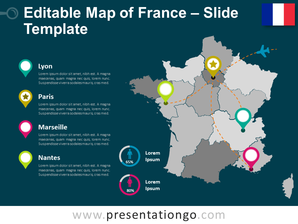 Pain Points Map of France for PowerPoint and Google Slides