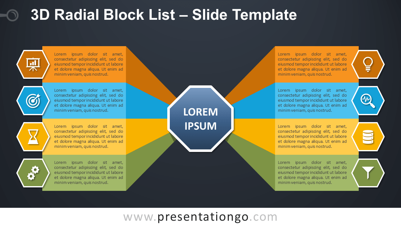 3D Radial Block List for PowerPoint and Google Slides PresentationGO