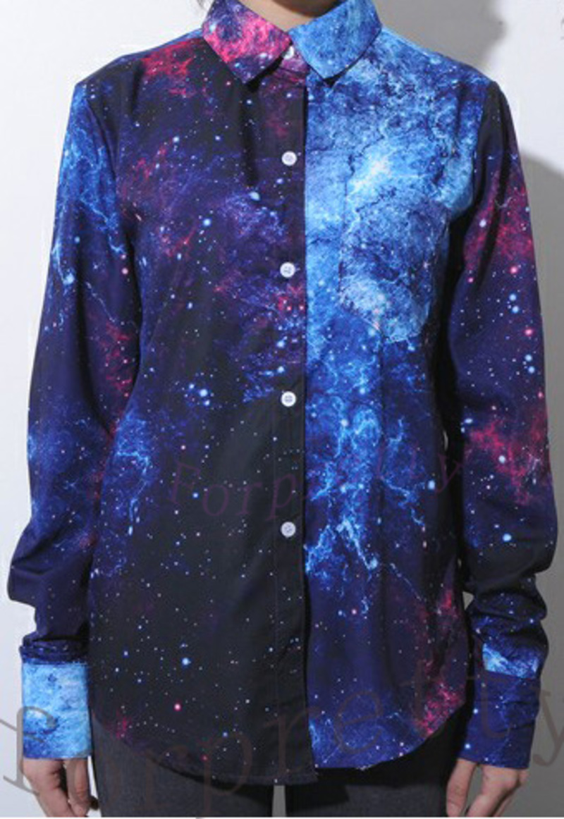 Women‘s Galaxy Space Print Long Sleeves Top Shirt Blouse eBay