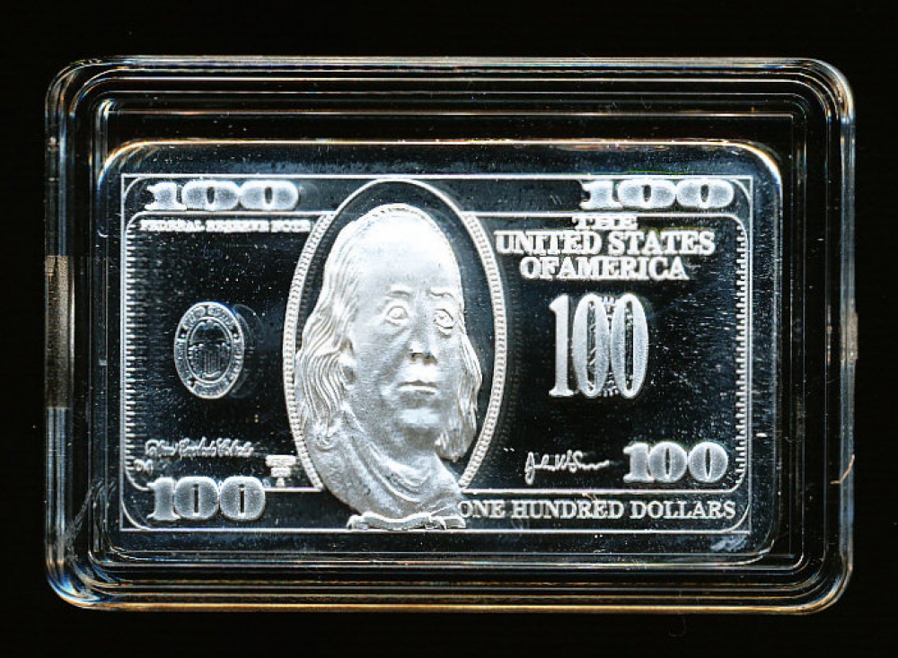 1 Troy Ounce .999 Silver Clad USA 100 Bill Commemorative Limited Edition Bullion Bar Pristine