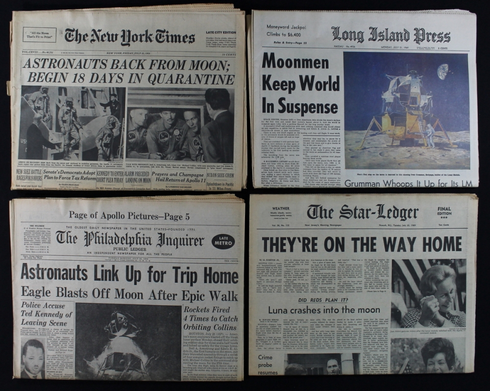 Lot of (4) Original 1969 Newspapers from Apollo 11 Return Trip from