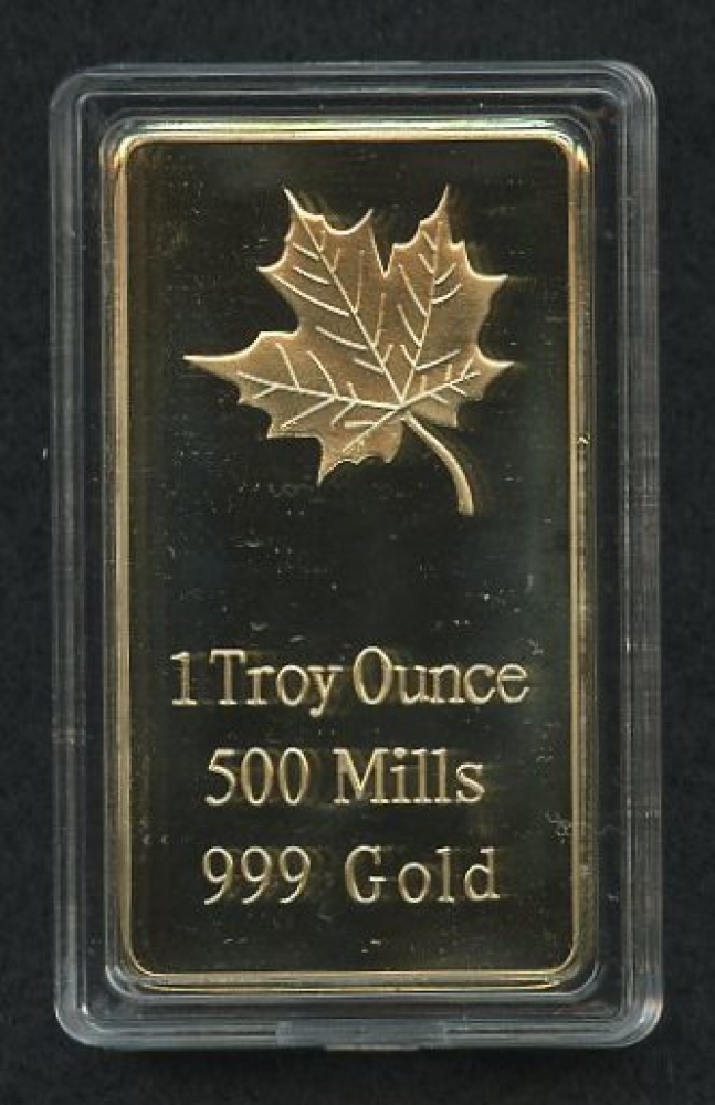 1 Troy Ounce .999 24K 500 Mills Gold Clad Maple Leaf Commemorative