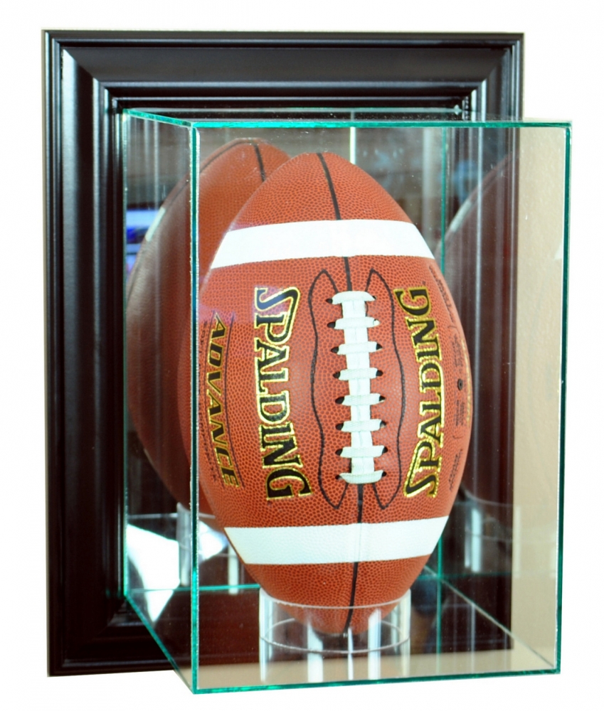 Wall Mounted Upright Football Display Case with Mirrored Back & Black Wood Frame Pristine Auction
