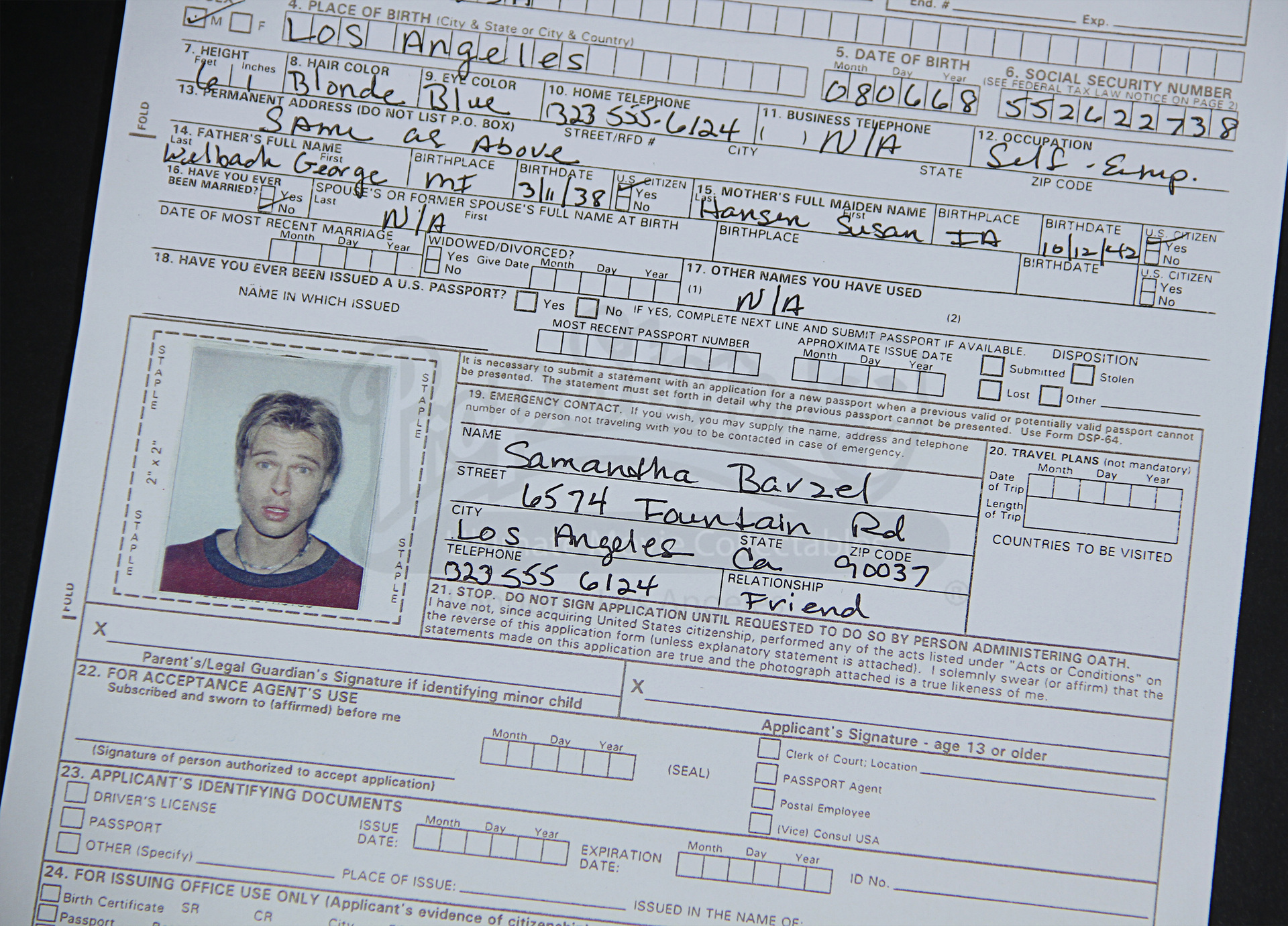 Jerrys (Brad Pitt) Passport Application Prop Store Ultimate Movie