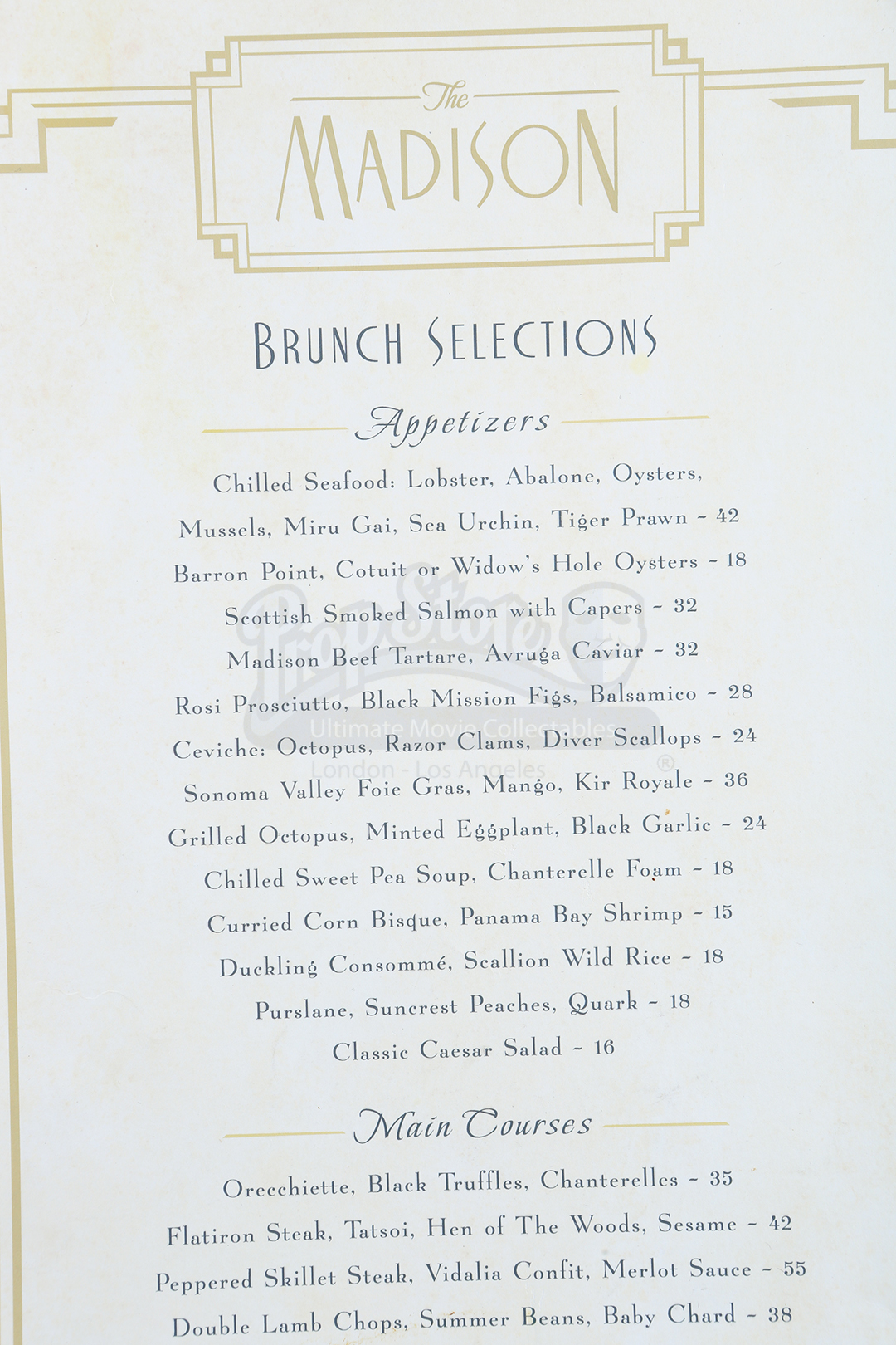 Madison Menu Prop Store Ultimate Movie Collectables