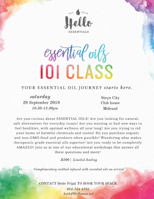 Book tickets for Essential Oils 101 Midrand Johannesburg