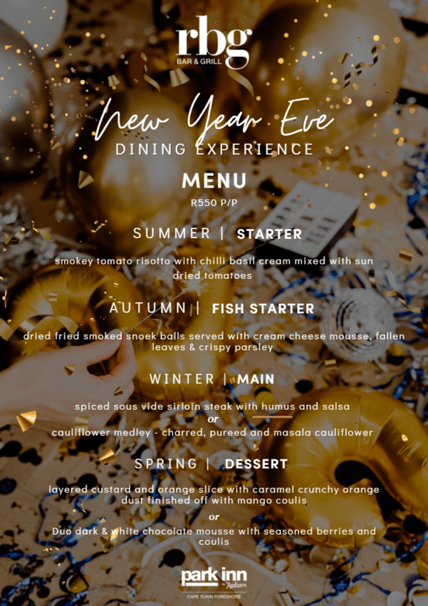 Book tickets for RBG Bar & Grill New Years Eve Dinner Four Seasons