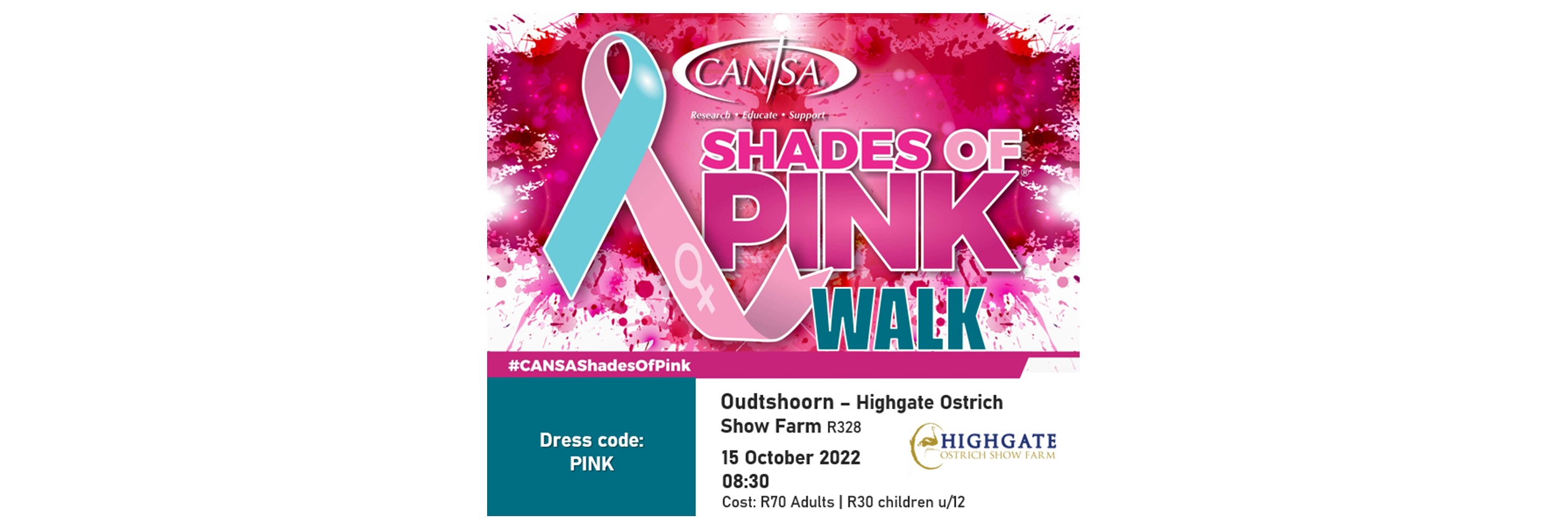 Book tickets for CANSA Shades of Pink Walk Oudtshoorn