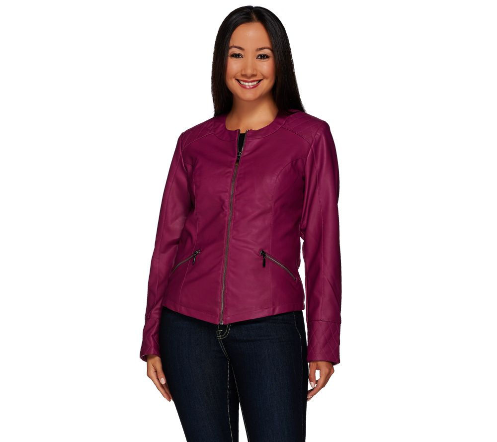 "As Is" Denim & Co. Faux Leather Crop Jacket with Quilted Details —