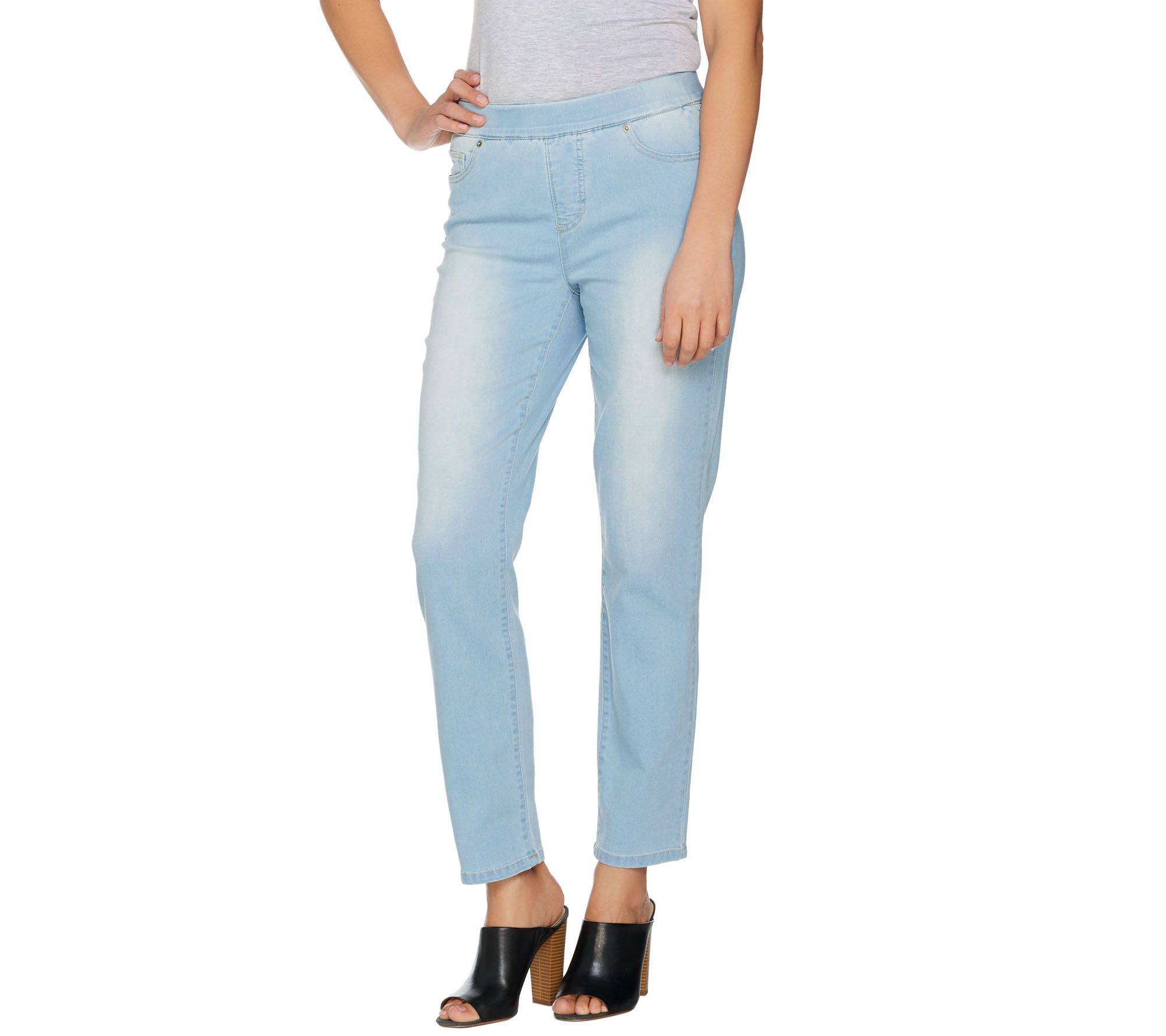 Women with Control Petite My Wonder Denim Distressed PullOn Jeans