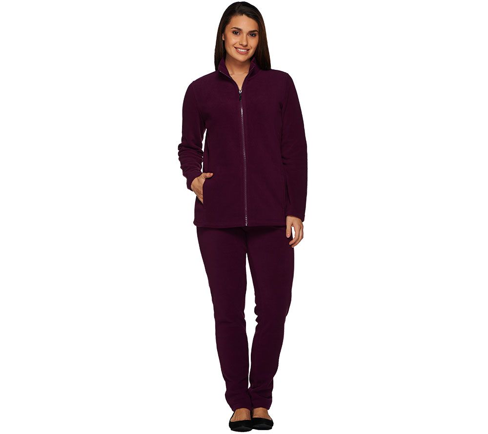 Denim & Co. Active Petite Fleece Zip Front Jacket and Pant Set Page 1