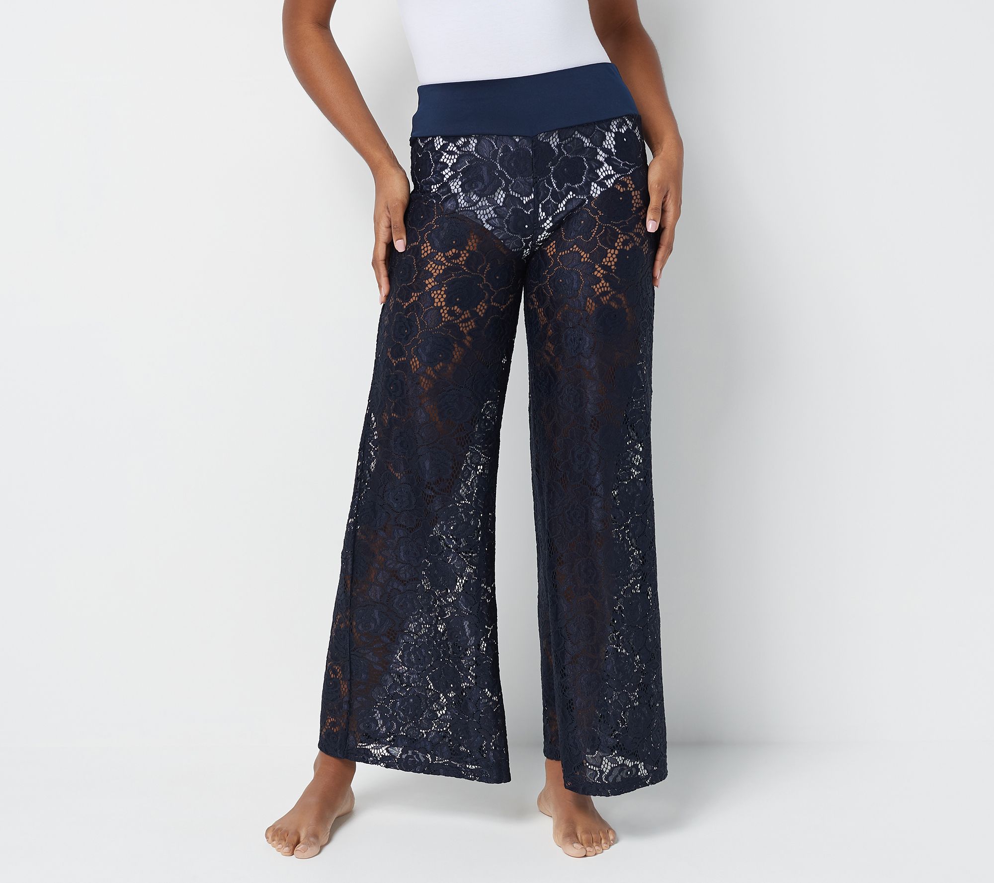 G.I.L.I. PullOn Knit Lace Swim Wide Leg Coverup Pants