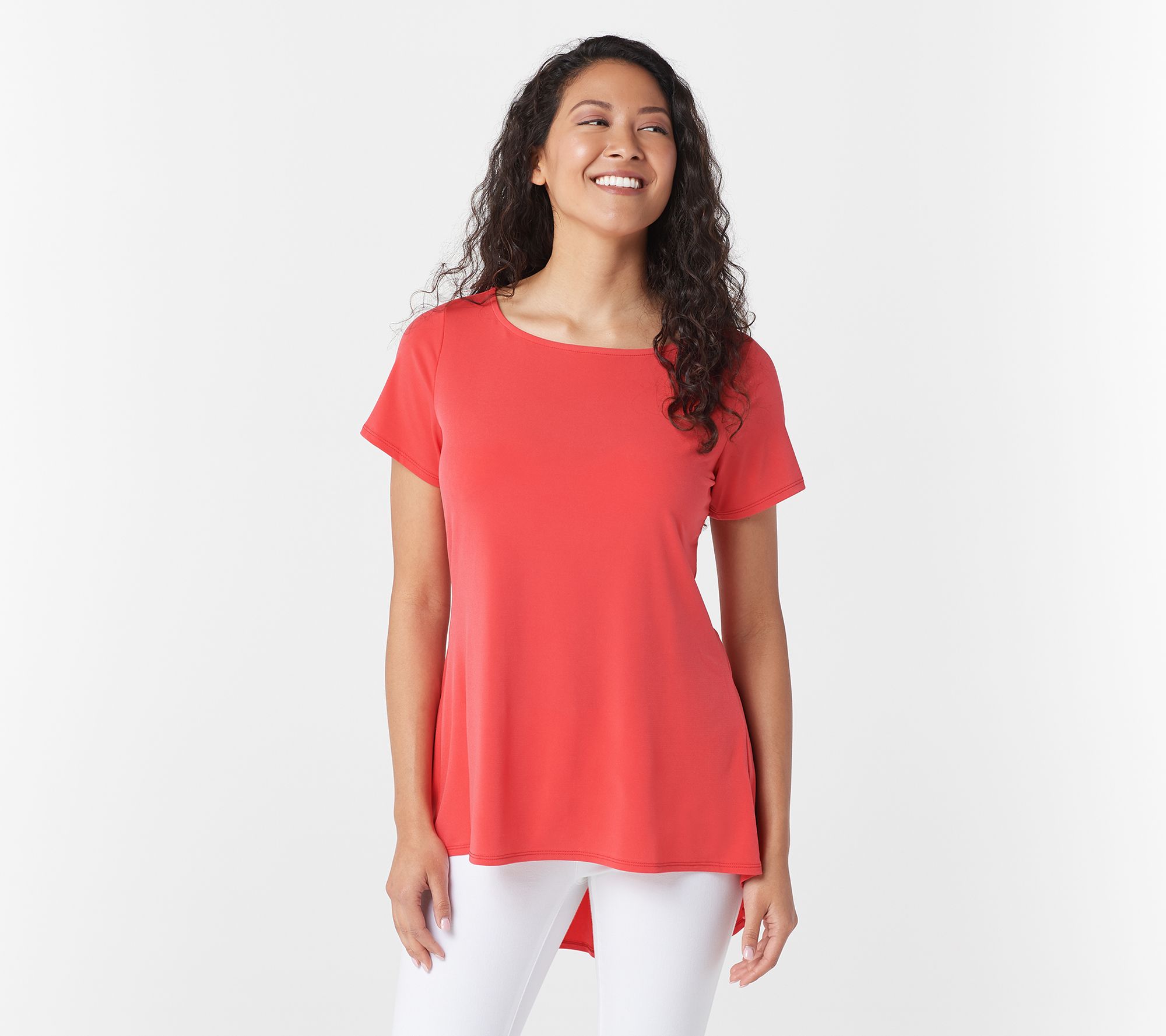 "As Is" Susan Graver Liquid Knit Short Sleeve Top with Peplum Back