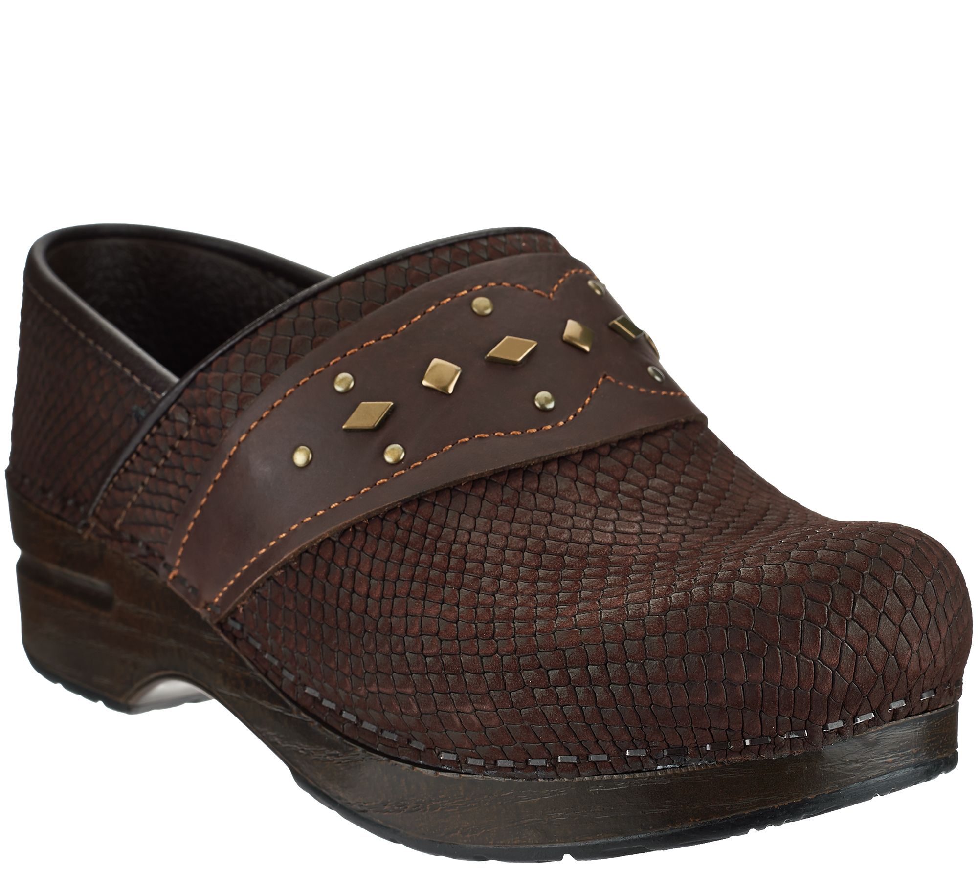 Dansko Leather Stain Resistant Clogs with Embellished Strap Pavan