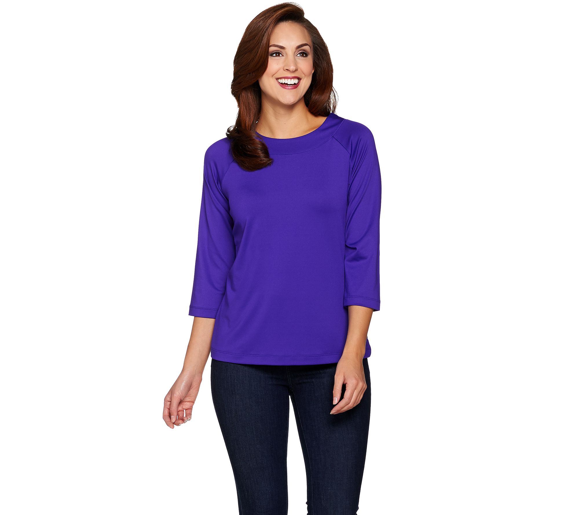 Susan Graver Essentials Butterknit Bateau Neck 3/4 Sleeve Top Page 1