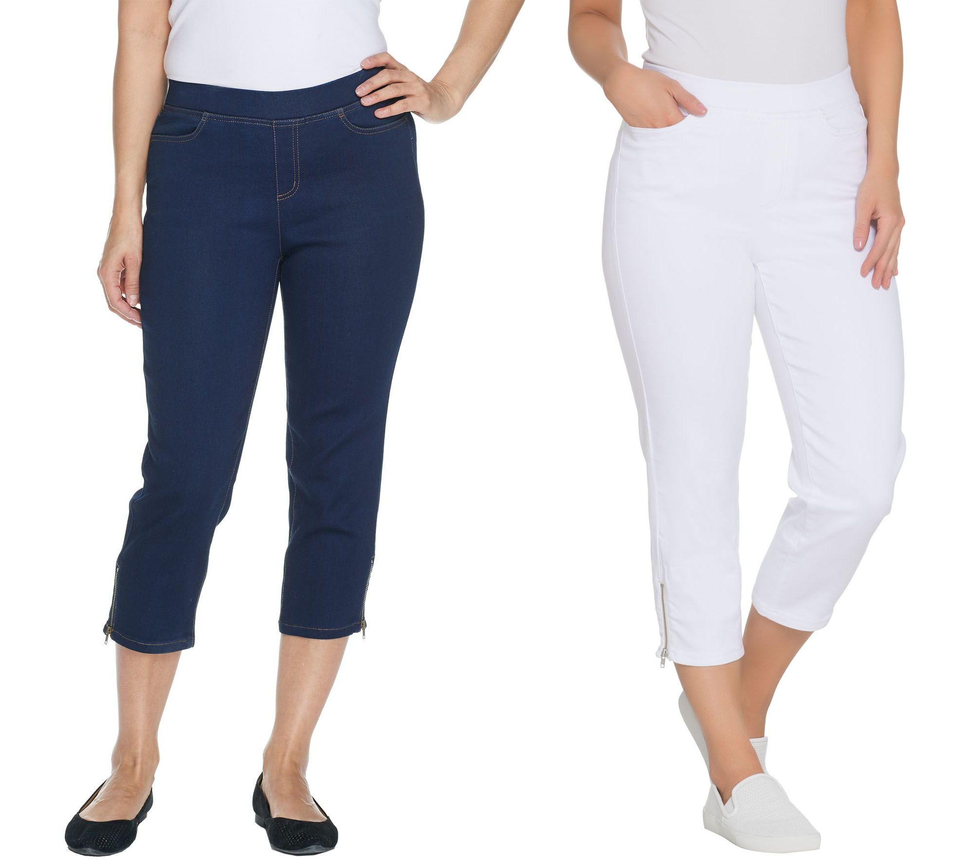 Denim & Co. Soft Stretch Pullon Crop Jeans with Zipper Detail —