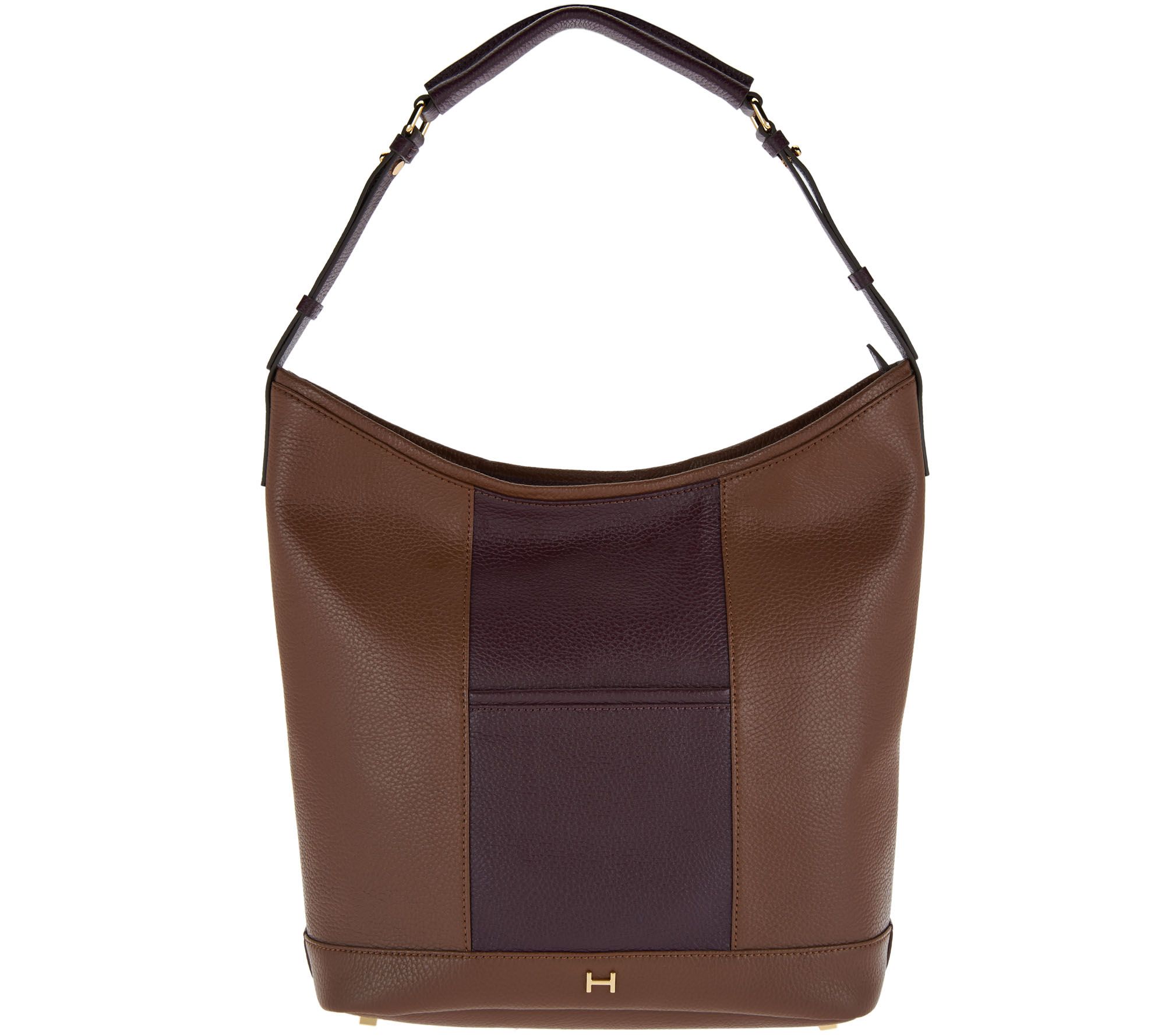 H by Halston Pebble Leather ColorBlock Hobo Handbag —