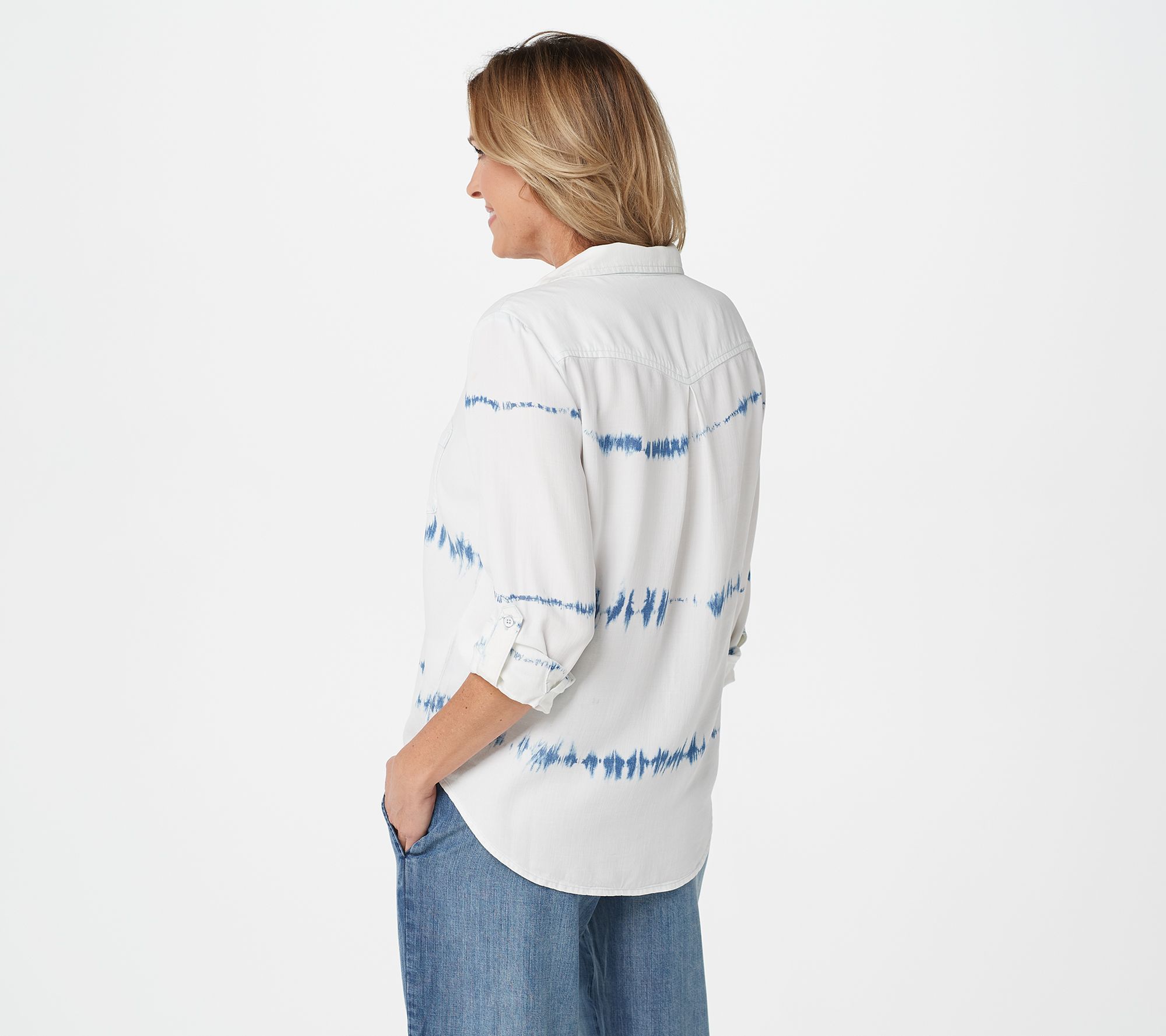 Side Stitch Tie Dye Collared 3/4Sleeve Top —