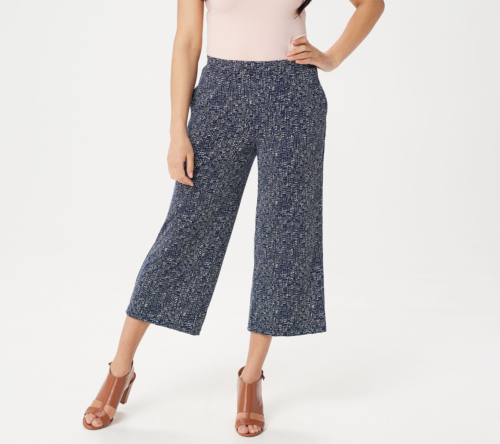 Susan Graver Printed Liquid Knit PullOn Crop Pants