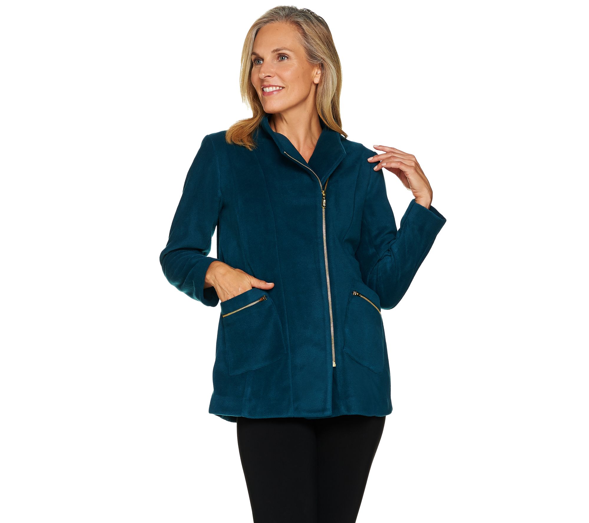 "As Is" Bob Mackie's Fleece Jacket with Pockets and Zipper Detail —