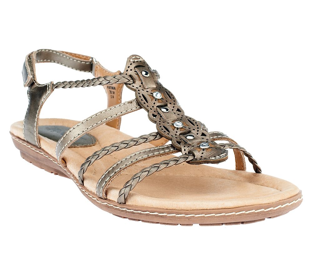 Earth Bluff Leather Flat Sandals w/ Braided Straps —