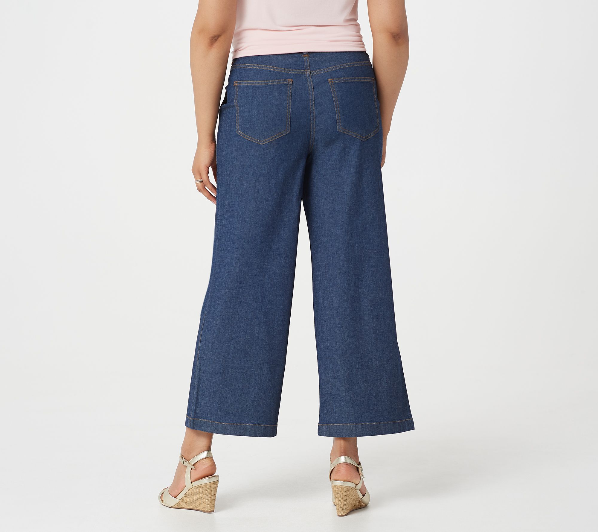"As Is" Denim & Co. Lightweight Stretch Wide Leg Crop Denim Pants