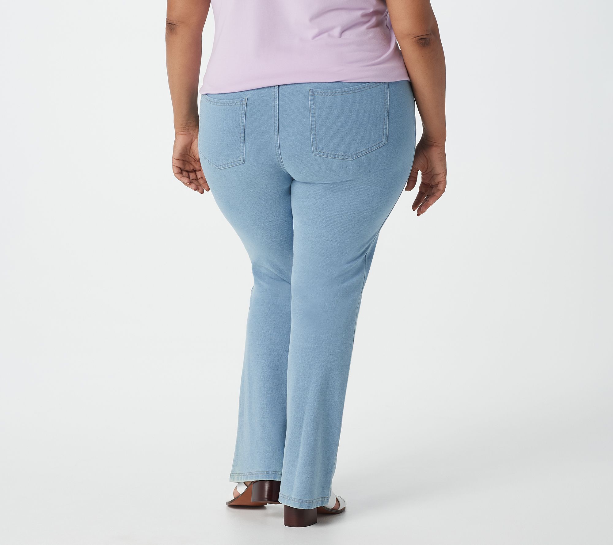 Denim & Co. Regular Comfy Knit Smooth Waist Lightly BootCut Jeans