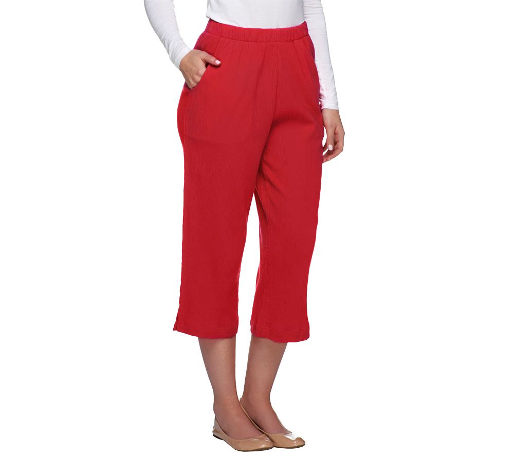Denim & Co. Classic Waist Crinkle Gauze Capri Pants Page 1 —