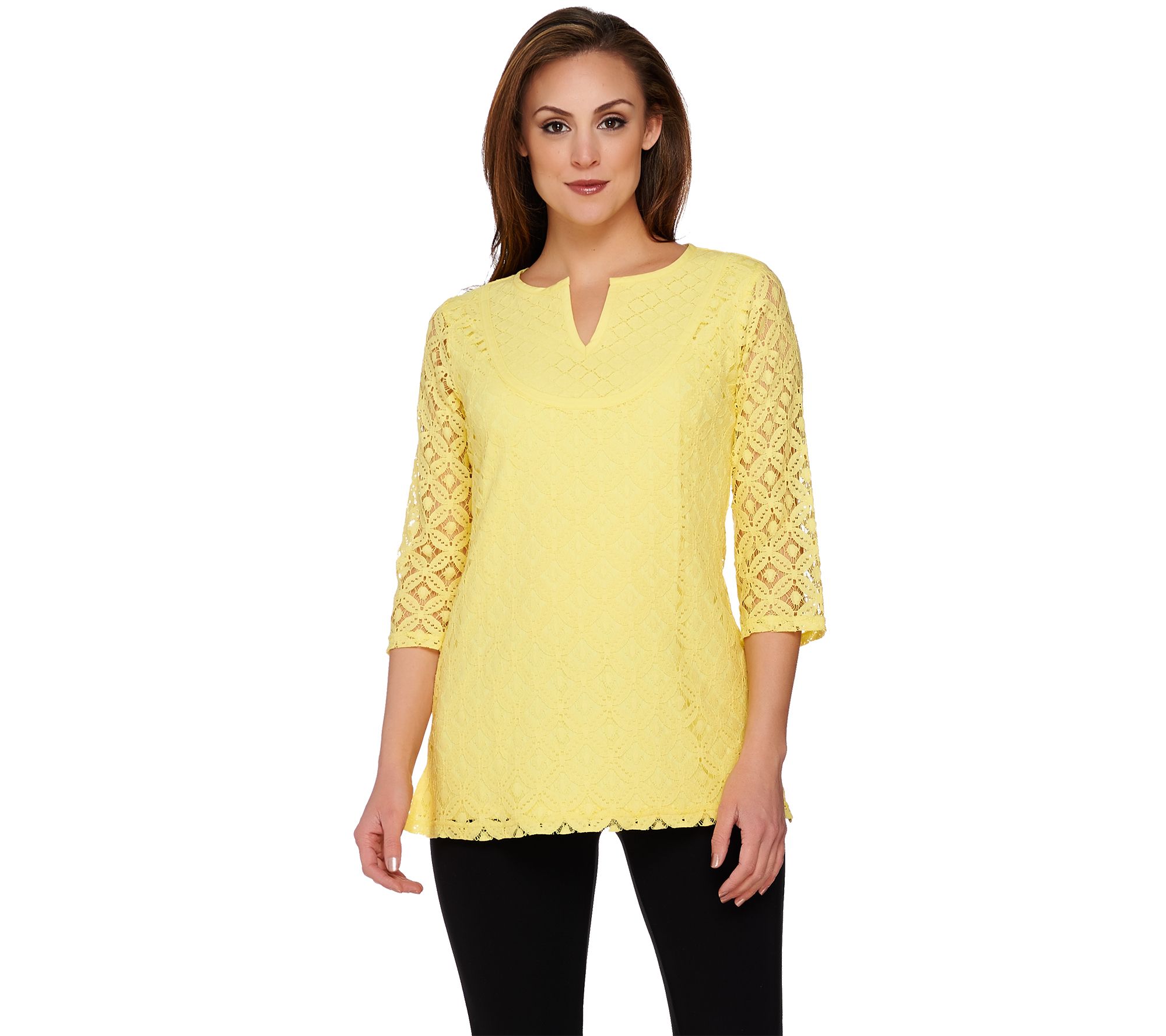 Isaac Mizrahi Live! 3/4 Sleeve Mixed Lace Tunic Page 1 —