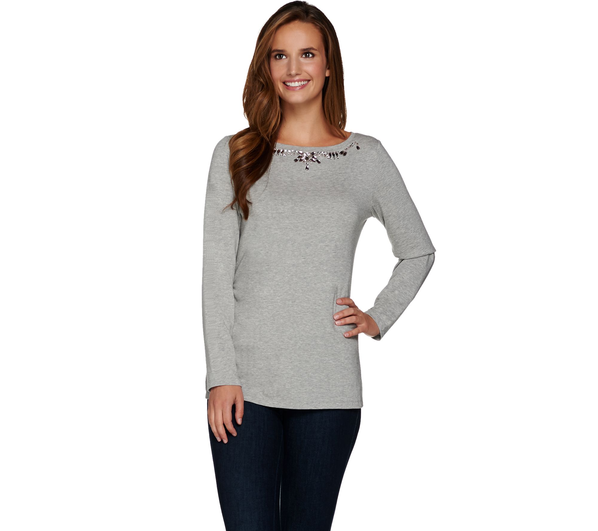 Susan Graver Artisan Stretch Cotton Modal Bateau Neck Top Page 1