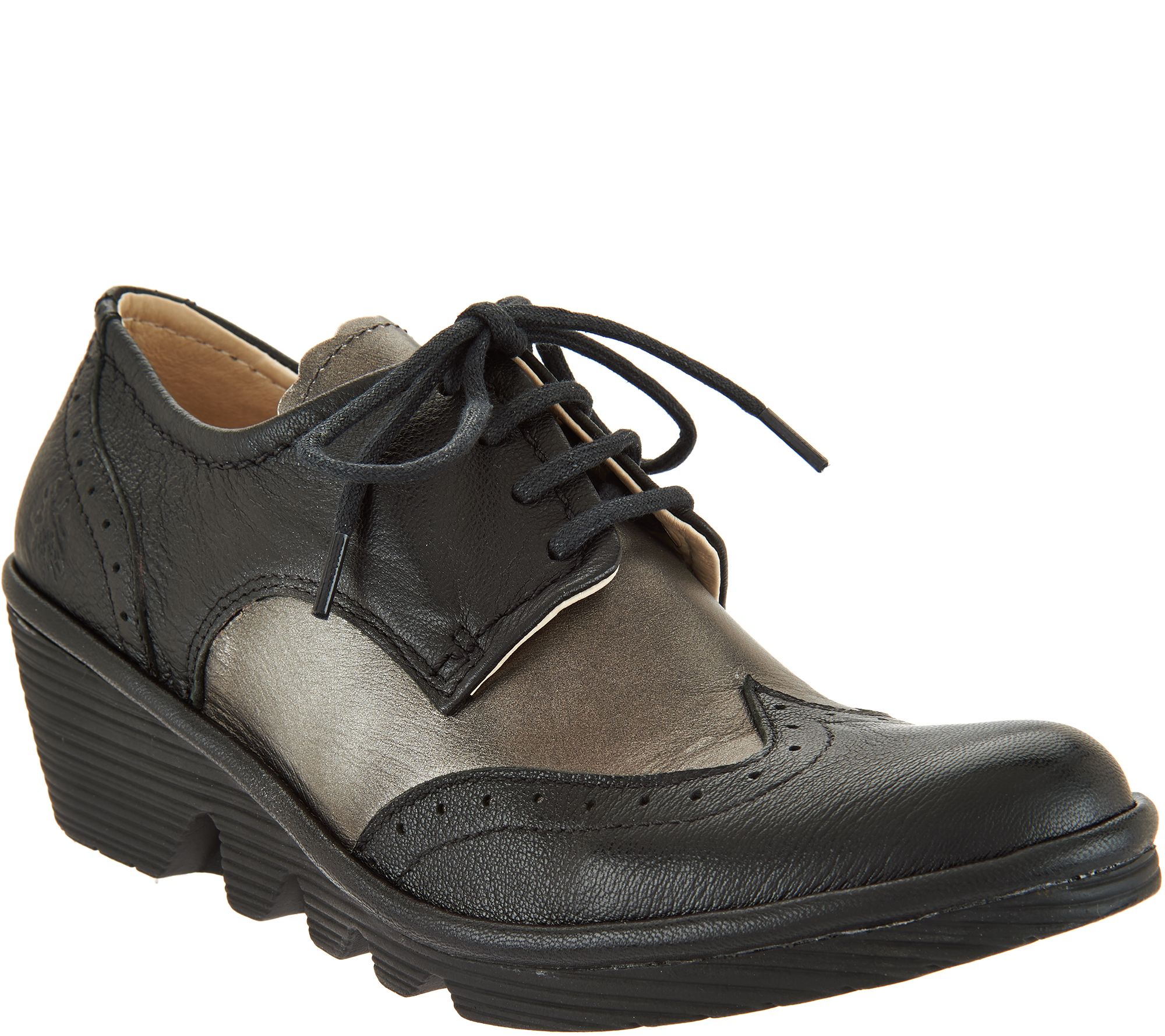 FLY London Leather Wedge Laceup Shoes Palt Page 1 —