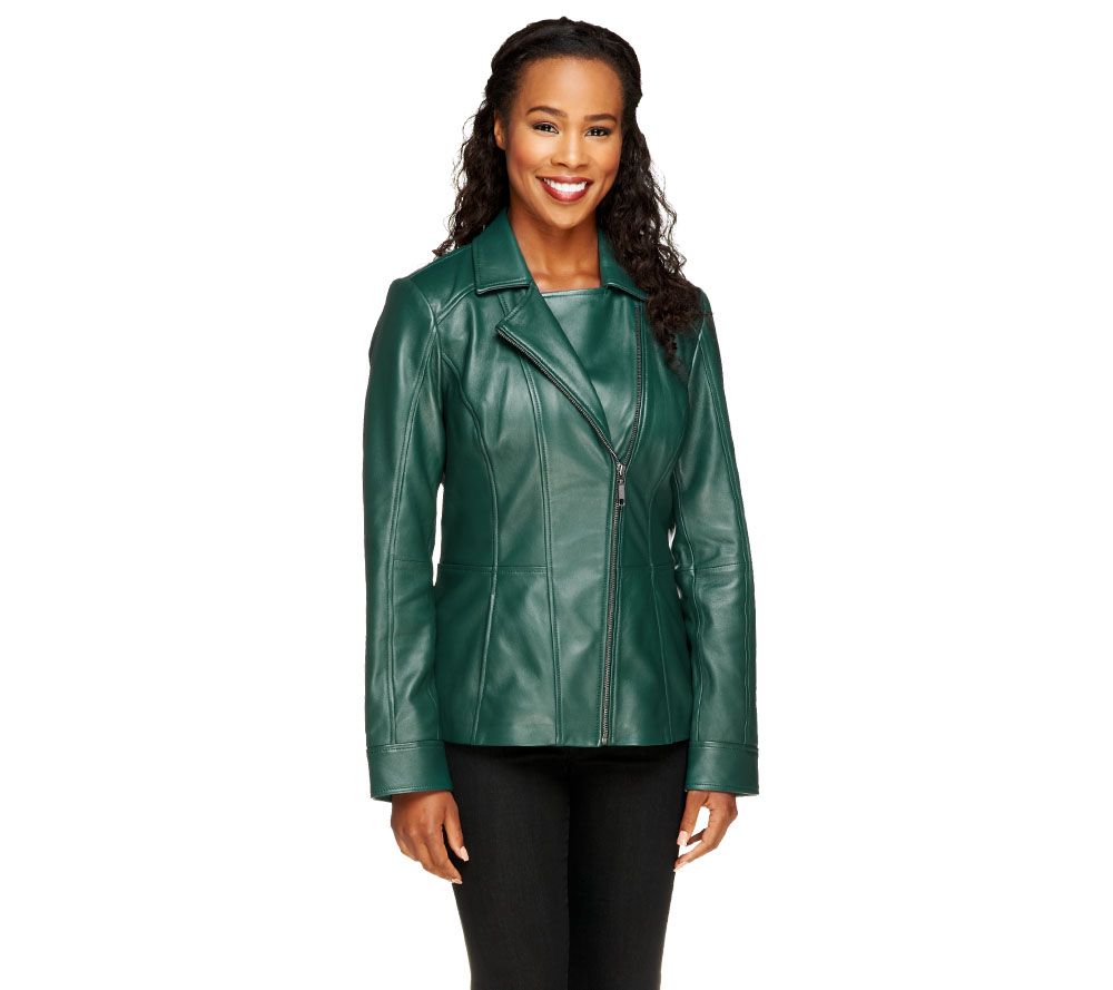 Denim & Co. Lamb Leather Motorcycle Jacket with Pockets Page 1 —