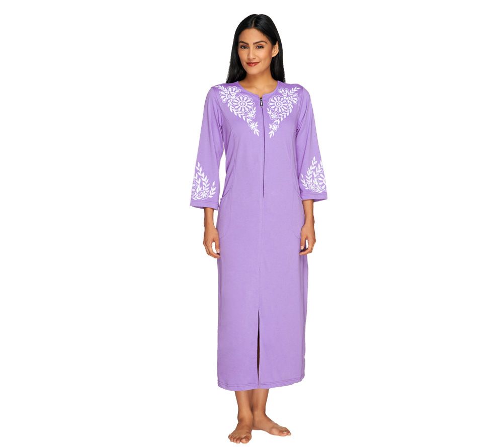 Bob Mackie's Daisy Embroidered Zipper Front Knit Robe Page 1 —