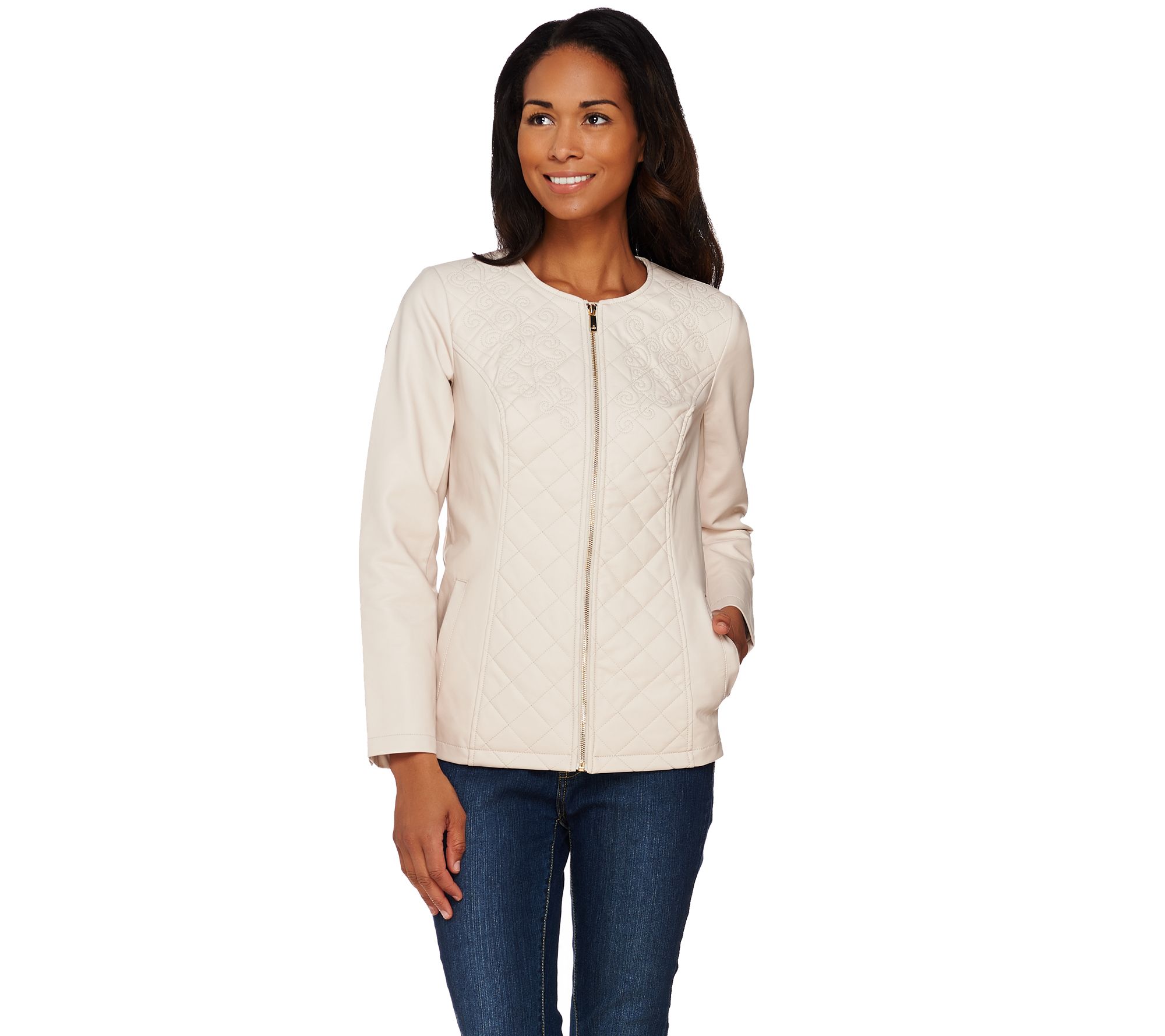 Dennis Basso Faux Leather Quilted Jacket with Embroidery Page 1 —