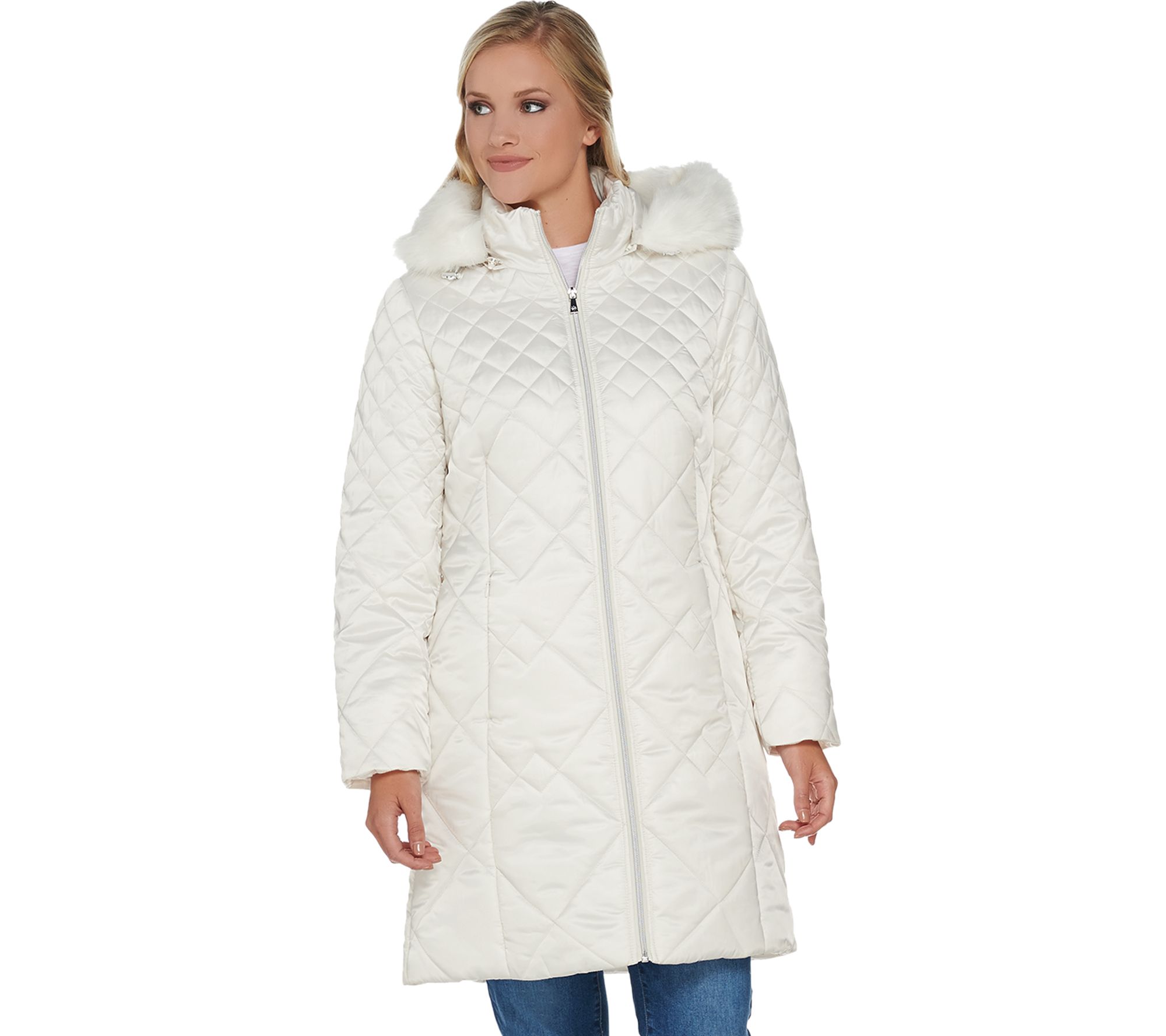 "As Is" Isaac Mizrahi Live! Mixed Quilting Puffer Coat w/ Removable Hood —