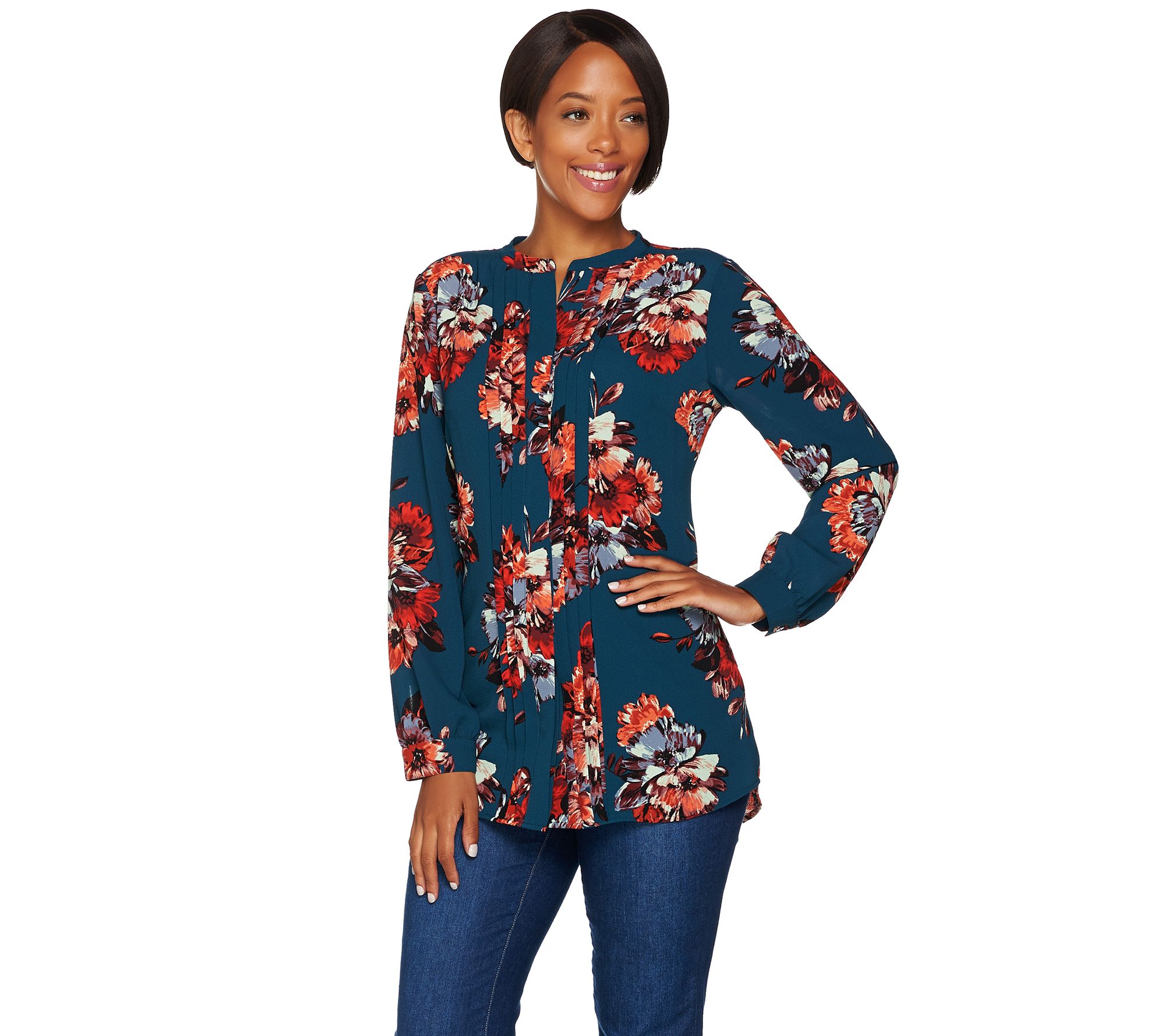 Isaac Mizrahi Live! Fall Floral Printed Pleat Front Blouse Page 1