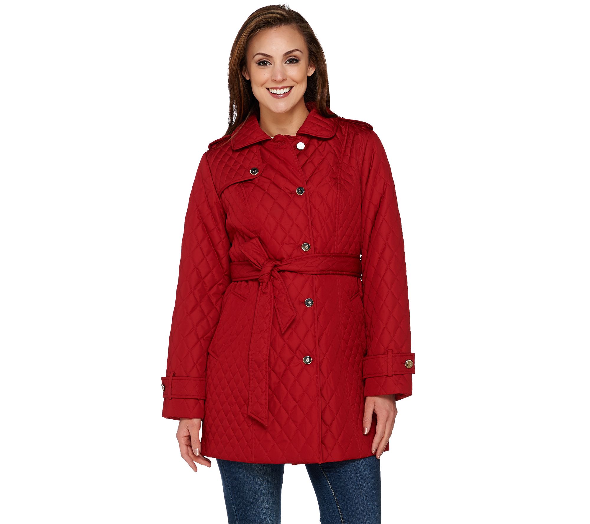 "As Is" Dennis Basso Light wt Water Resistant Quilted Trench Coat with